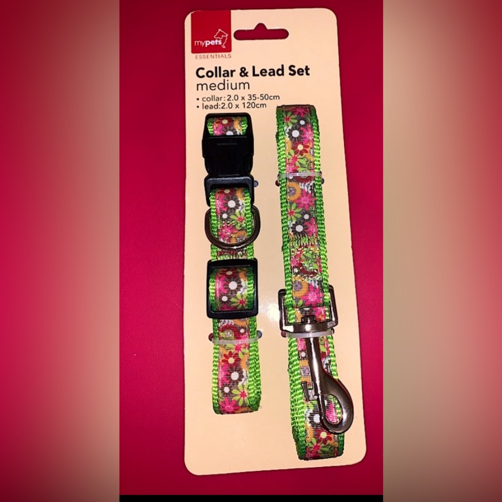 My Pets Dog Floral Collar & Lead Set size Medium, NWT